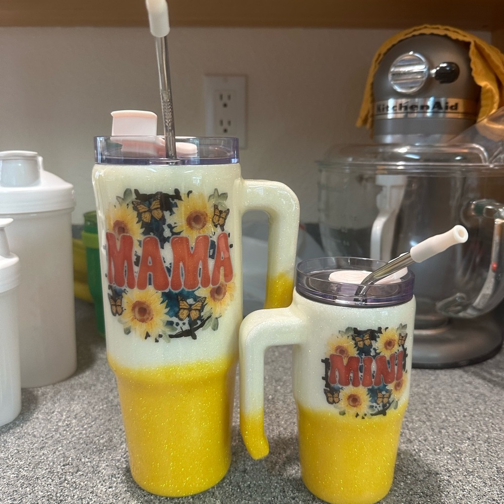 Mama and Mini Sunflower Tumbler Set - Yellow